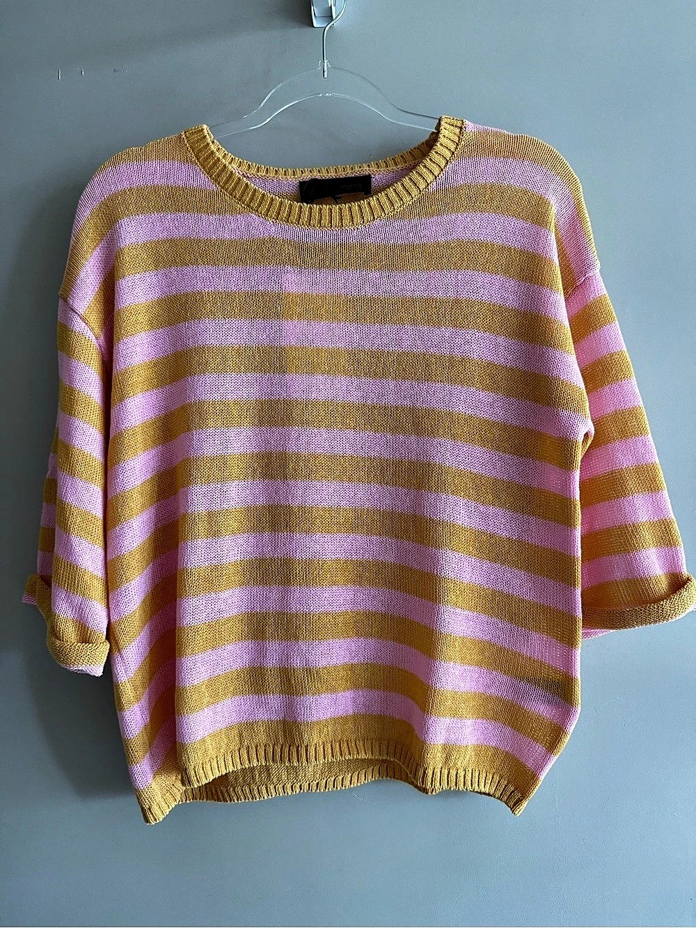 Zara Striped Cotton Sweater in Pink & Yellow Size Small NWT
